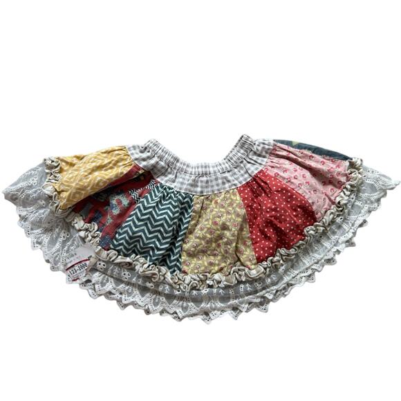 Mudpie- stretch waist - ruffle patchwork skirt- little girls 4T boho cotton - Picture 2 of 6